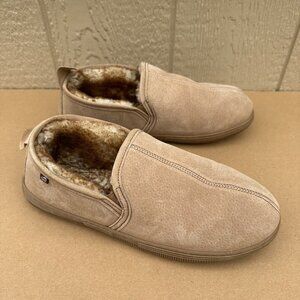 LAMO Romeo Classic Suede Slippers Men’s Size 11 Tan Faux Fur Lined Sheepskin